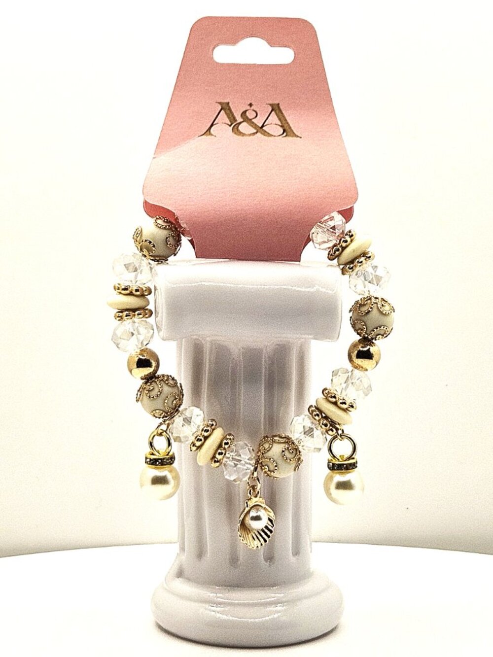 Pearl Charm Bracelet Gold Stretch Bracelet, Bridal Pearl Jewelry, Elegant
